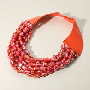 Orange Magnetic Teardrop Multi Layered Chain Faceted Acrylic Beaded Necklace